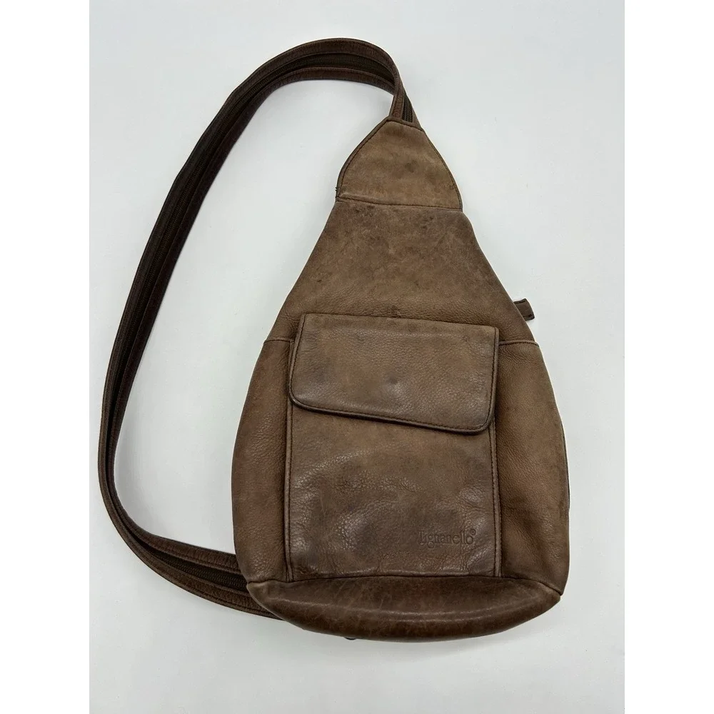 Vintage Tignanello Brown Leather Sling Bag Convertible Backpack Y2K Teardrop
